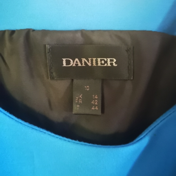 Daniel Leather accent Blue Fitted Dress - Picture 3 of 4